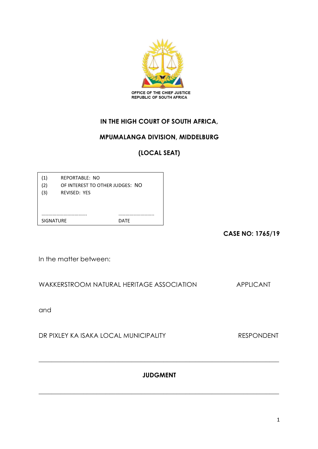 In the High Court of South Africa, Mpumalanga Division