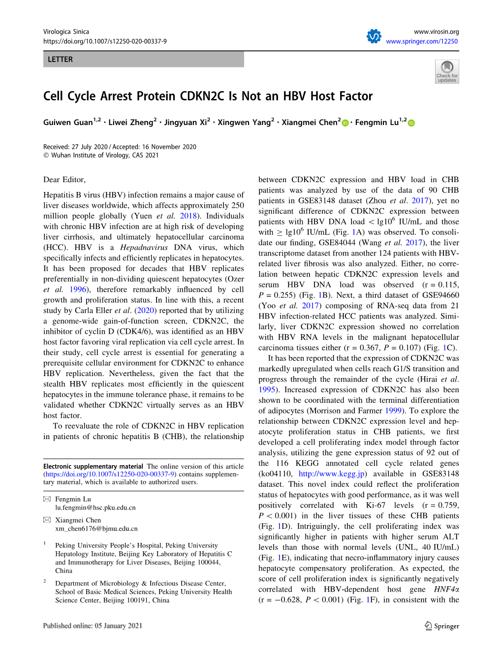 Cell Cycle Arrest Protein CDKN2C Is Not an HBV Host Factor