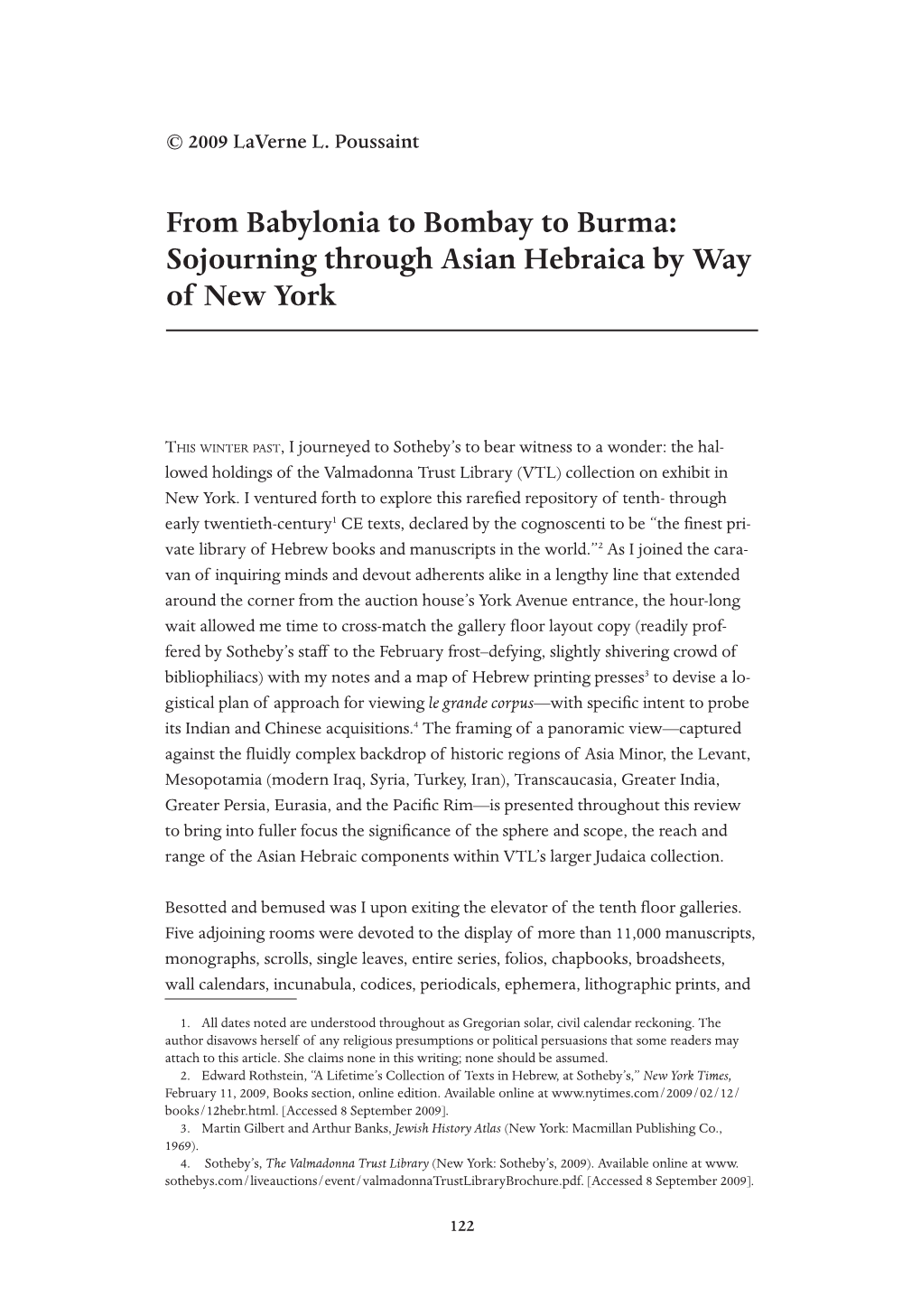 From Babylonia to Bombay to Burma: Sojourning Through Asian Hebraica by Way of New York