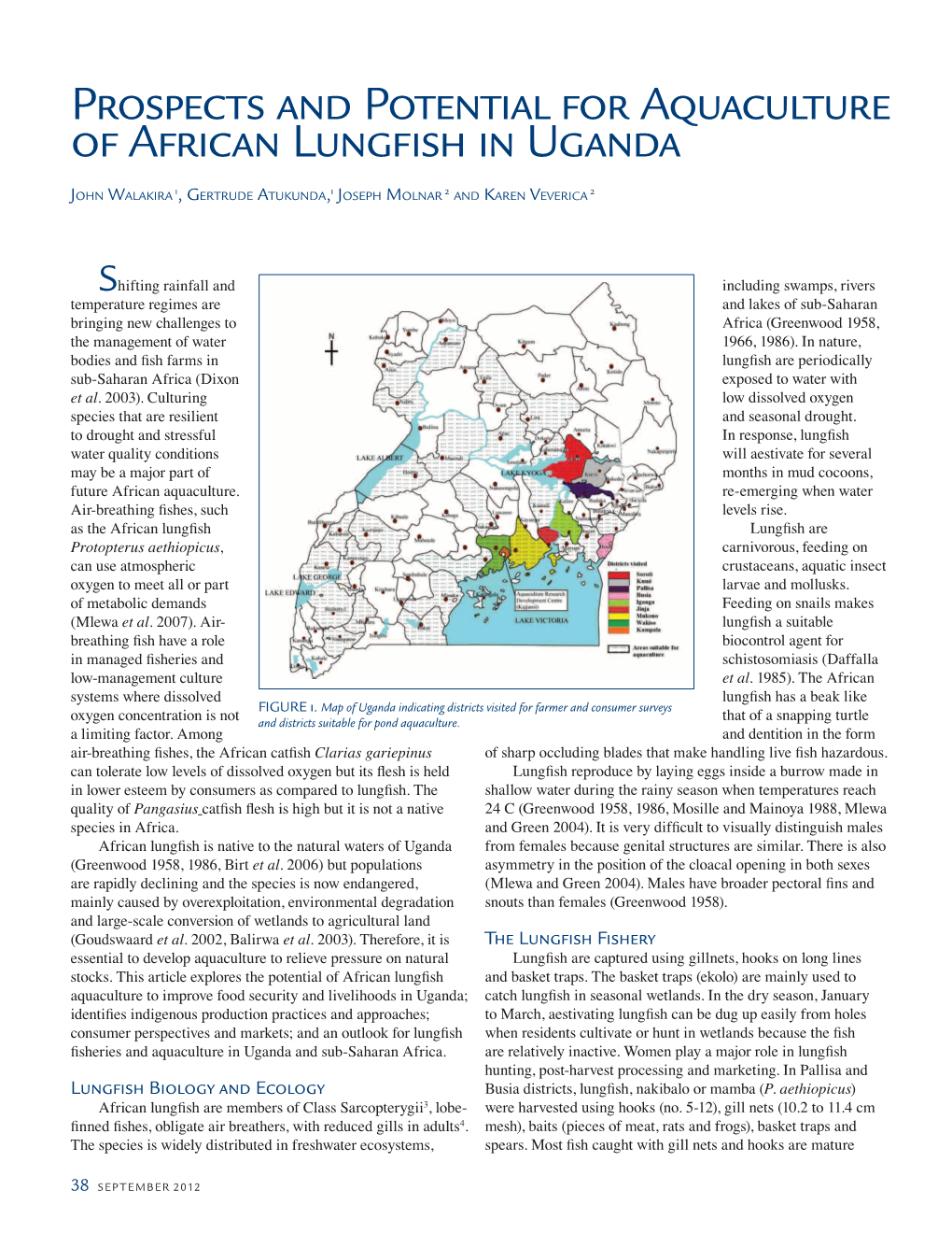 Prospects and Potential for Aquaculture of African Lungfish in Uganda