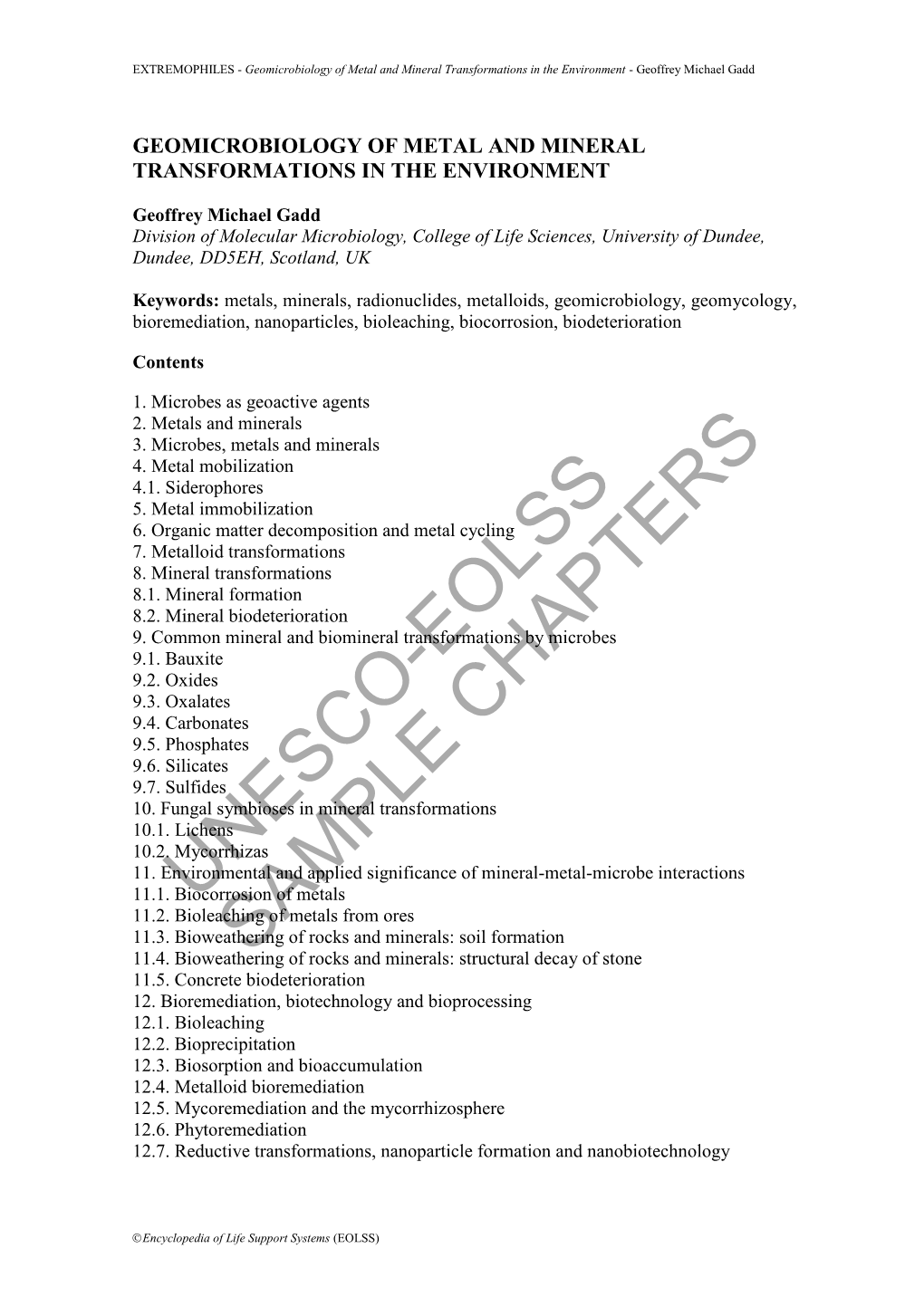 Geomicrobiology of Metal and Mineral Transformations in the Environment - Geoffrey Michael Gadd