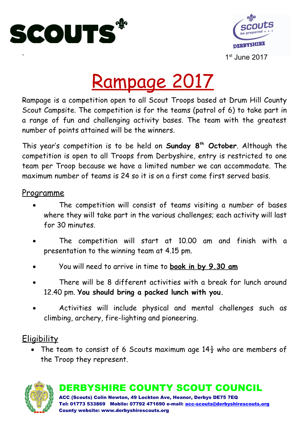 Rampage Is a Competition Open to All Scout Troops Based at Drum Hill County Scout Campsite