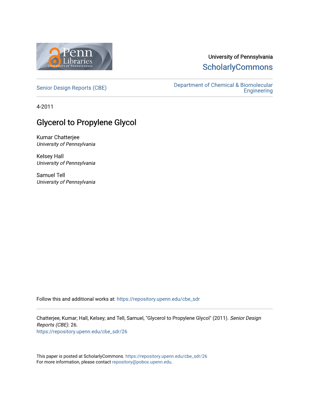 Glycerol to Propylene Glycol