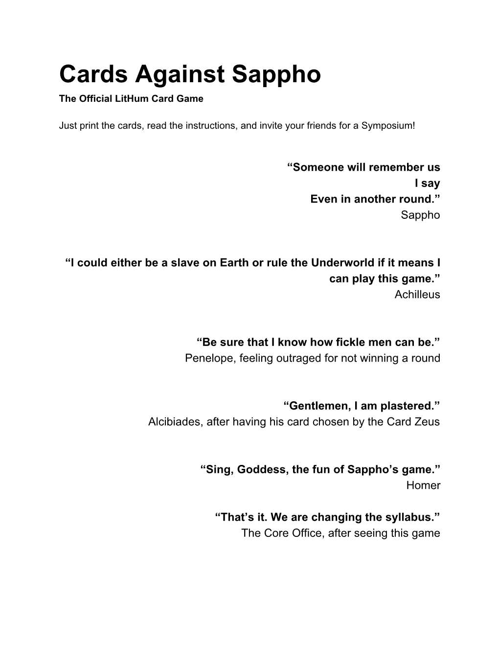 Cards Against Sappho the Official Lithum Card Game