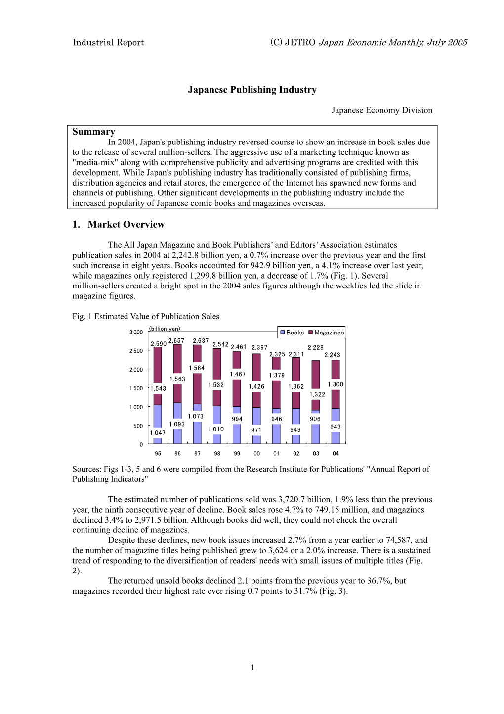 Japanese Publishing Industry Summary 1． Market Overview