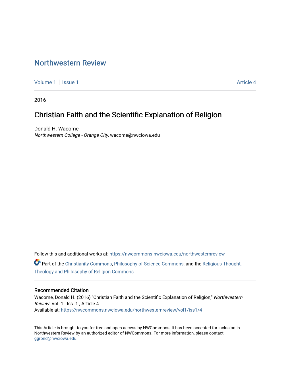 Christian Faith and the Scientific Explanation of Religion