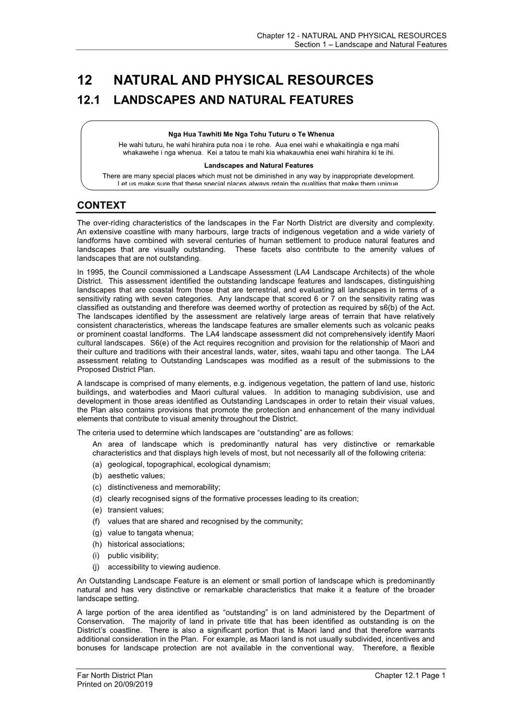 Chapter 12 - NATURAL and PHYSICAL RESOURCES Section 1 – Landscape and Natural Features