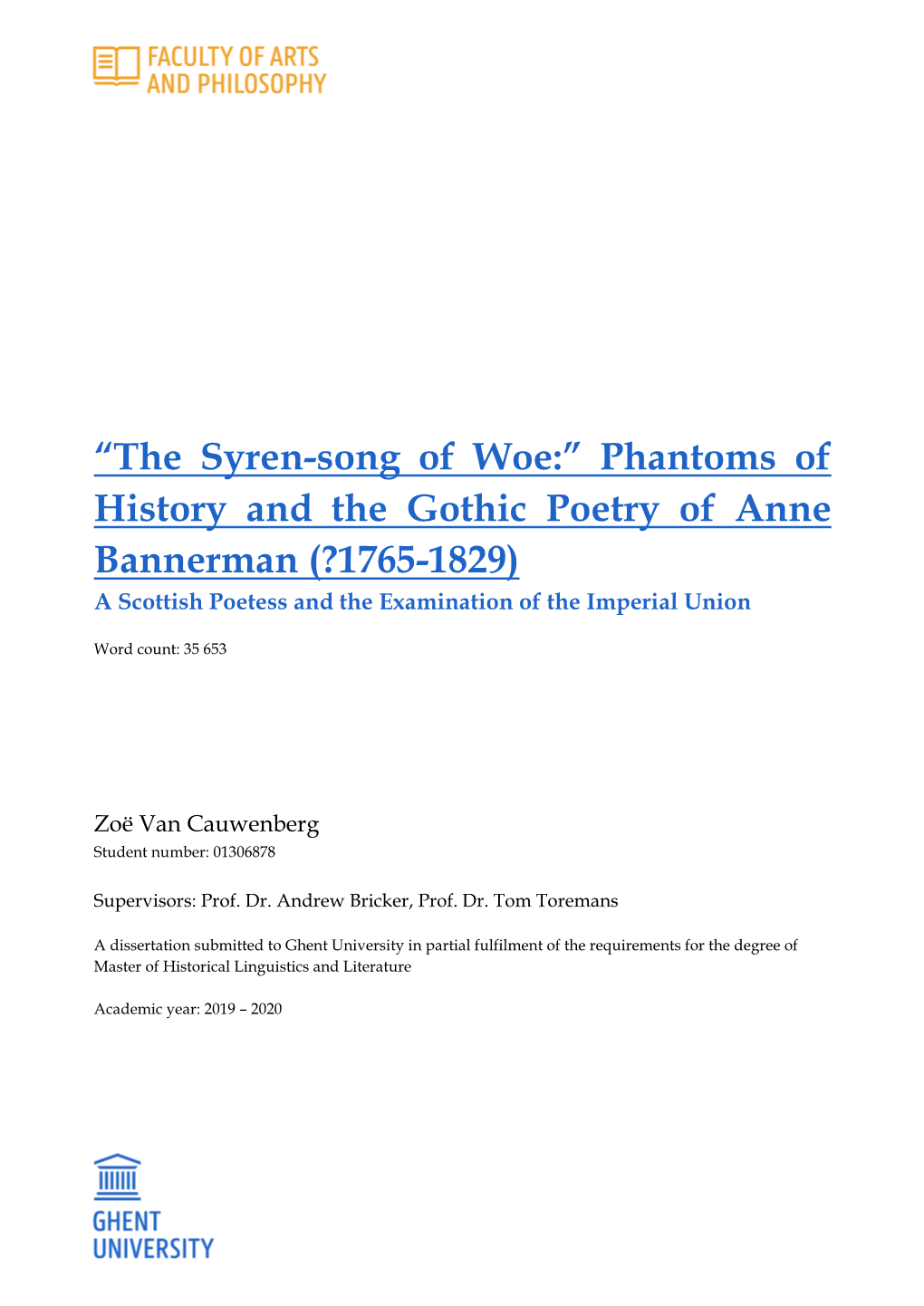 Phantoms of History and the Gothic Poetry of Anne Bannerman (?1765-1829) a Scottish Poetess and the Examination of the Imperial Union