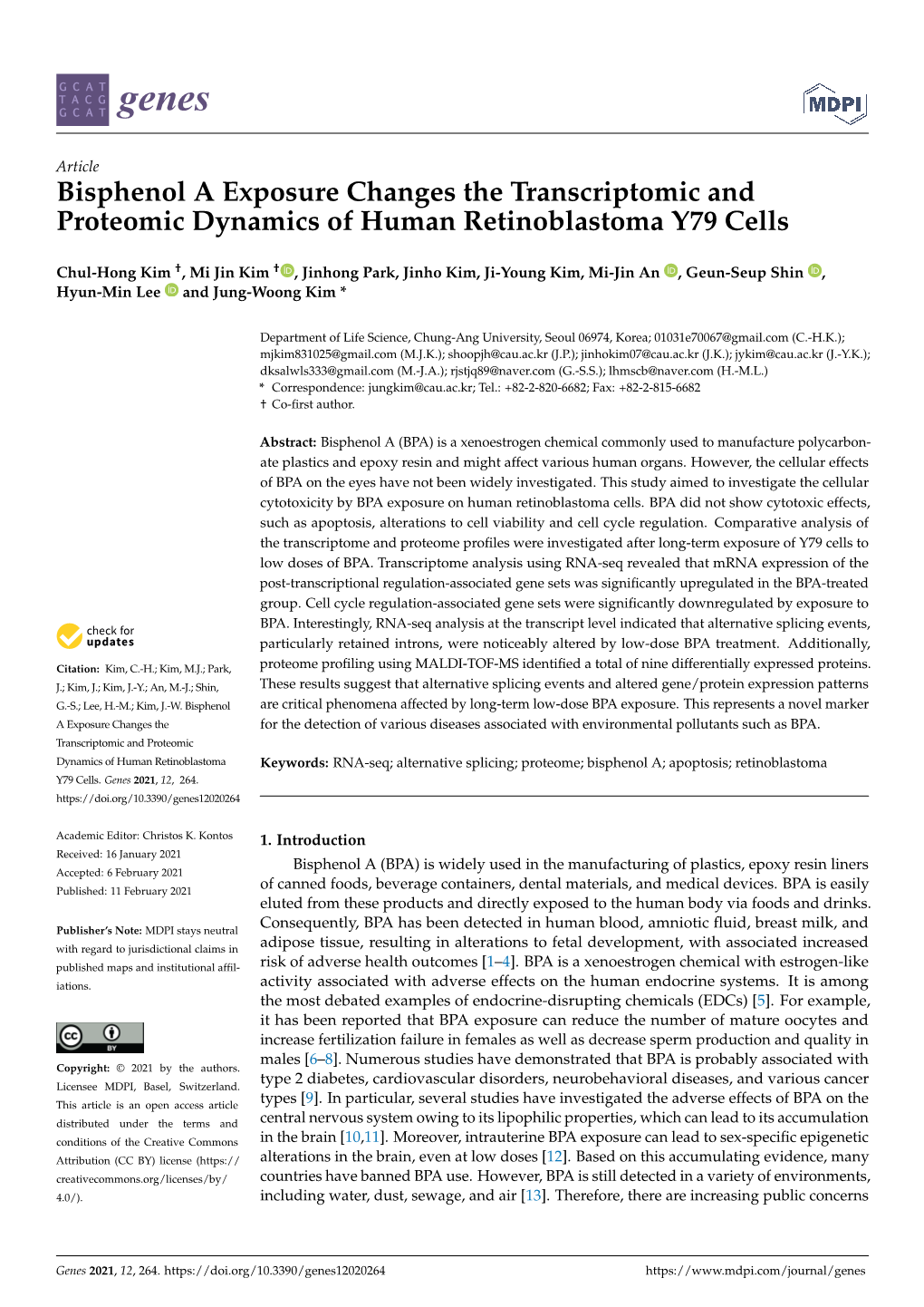 Bisphenol a Exposure Changes the Transcriptomic and Proteomic Dynamics of Human Retinoblastoma Y79 Cells