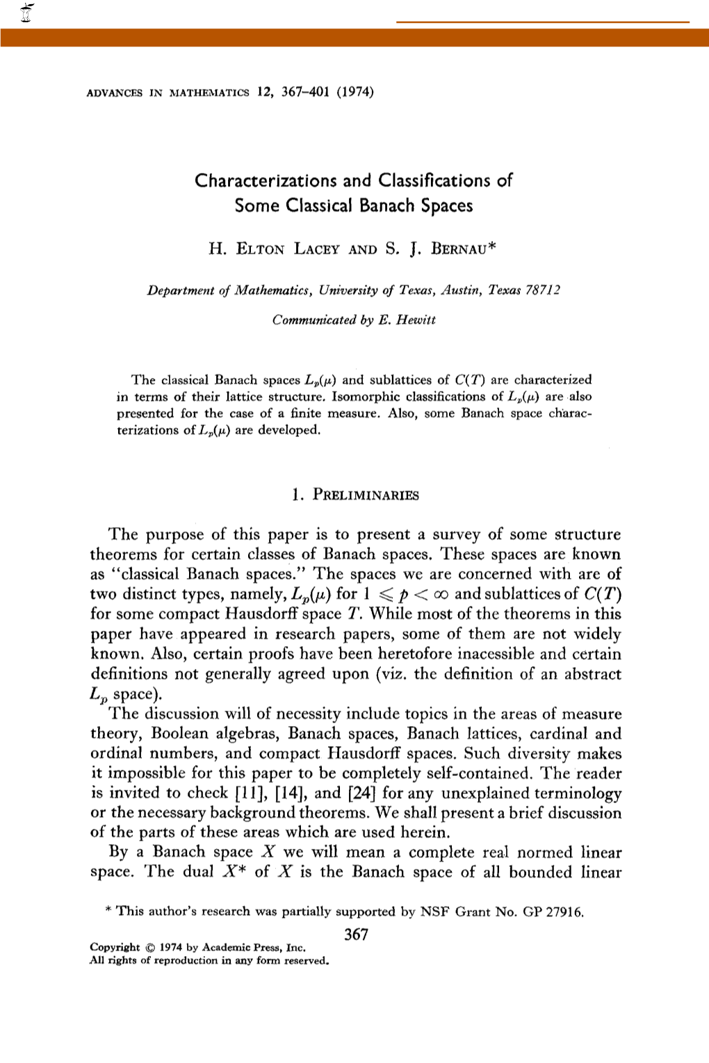 Characterizations and Classifications of Some Classical Banach Spaces