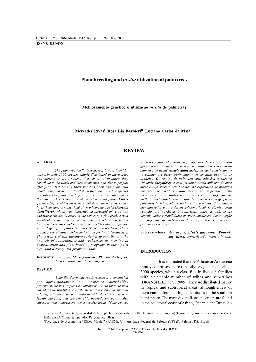 Plant Breeding and in Situutilization of Palm Trees