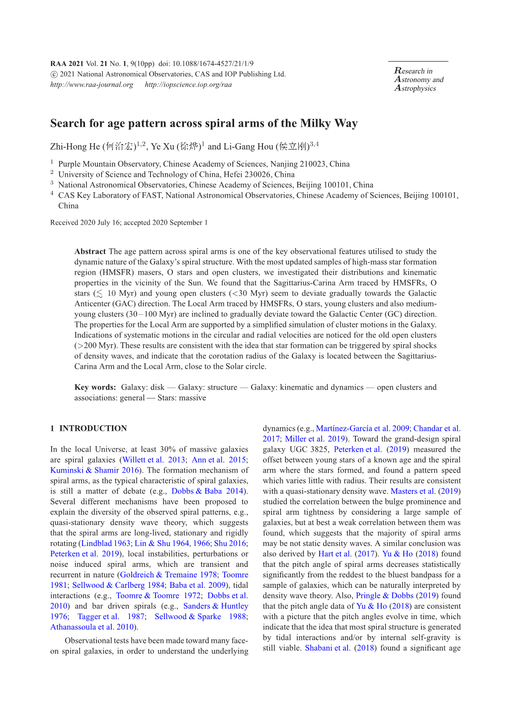 Search for Age Pattern Across Spiral Arms of the Milky Way