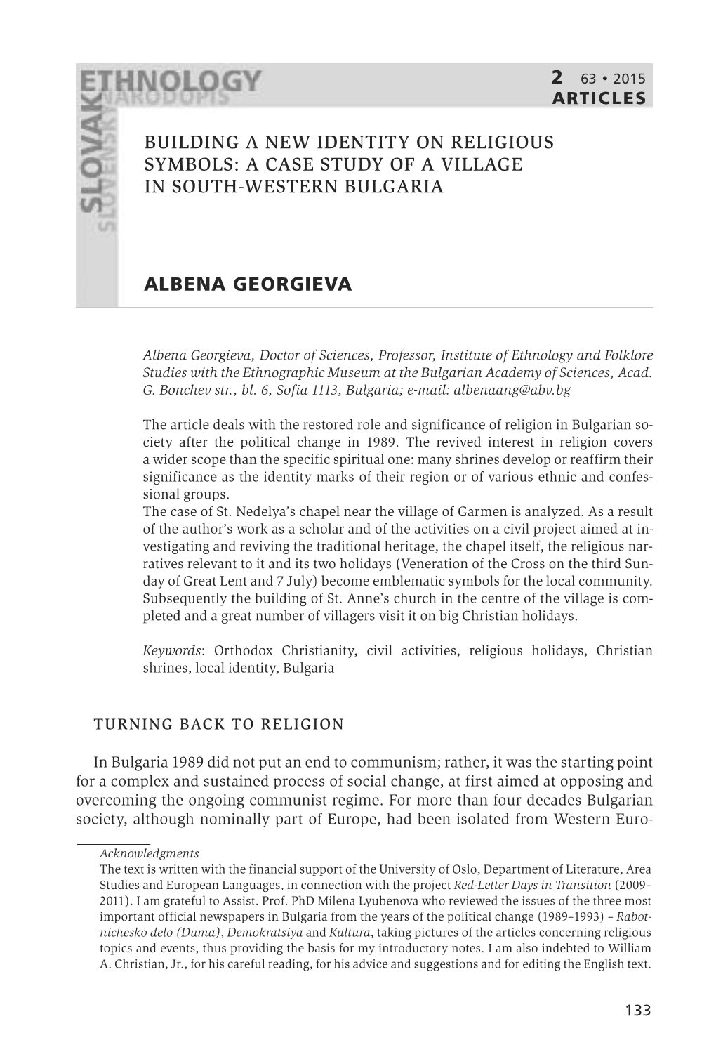 Building a New Identity on Religious Symbols: a Case Study of a Village in South-Western Bulgaria