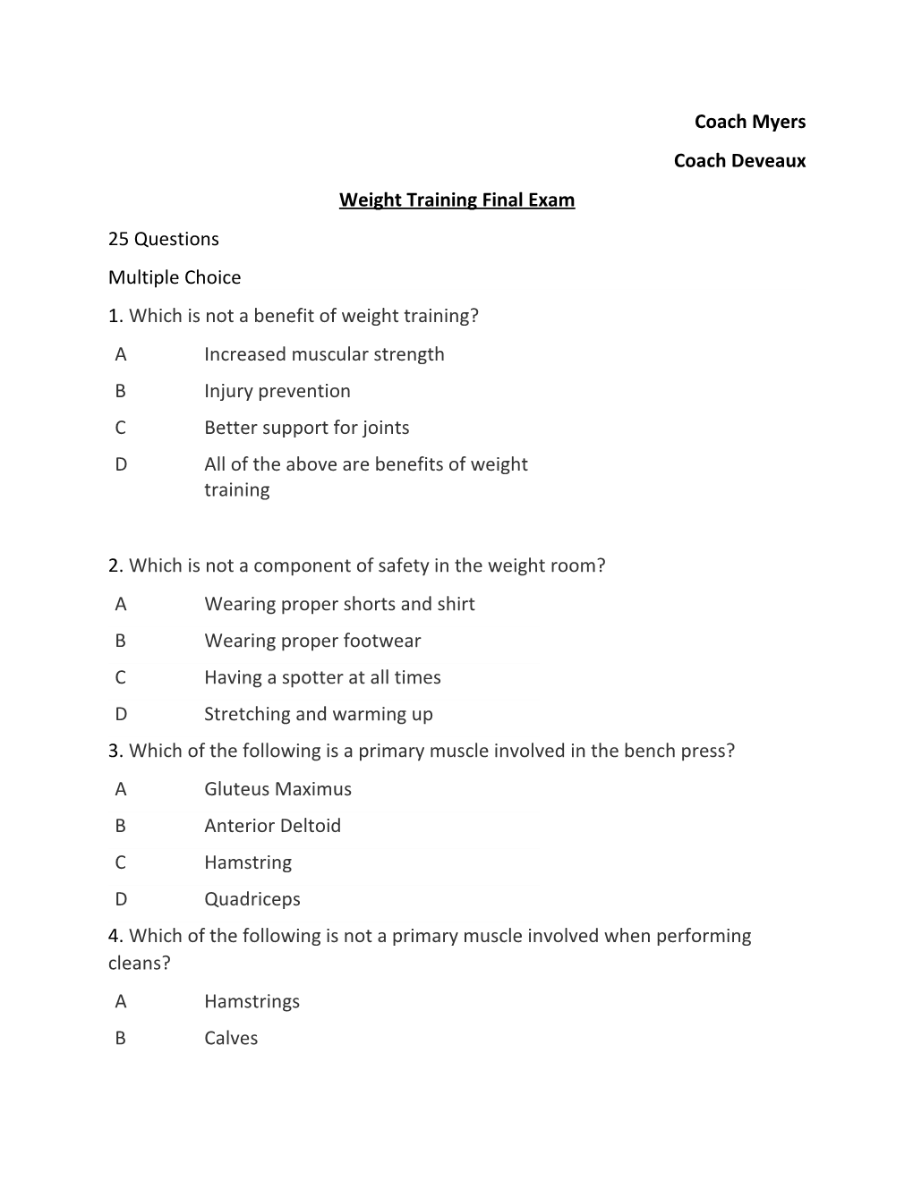 Weight Training Final Exam