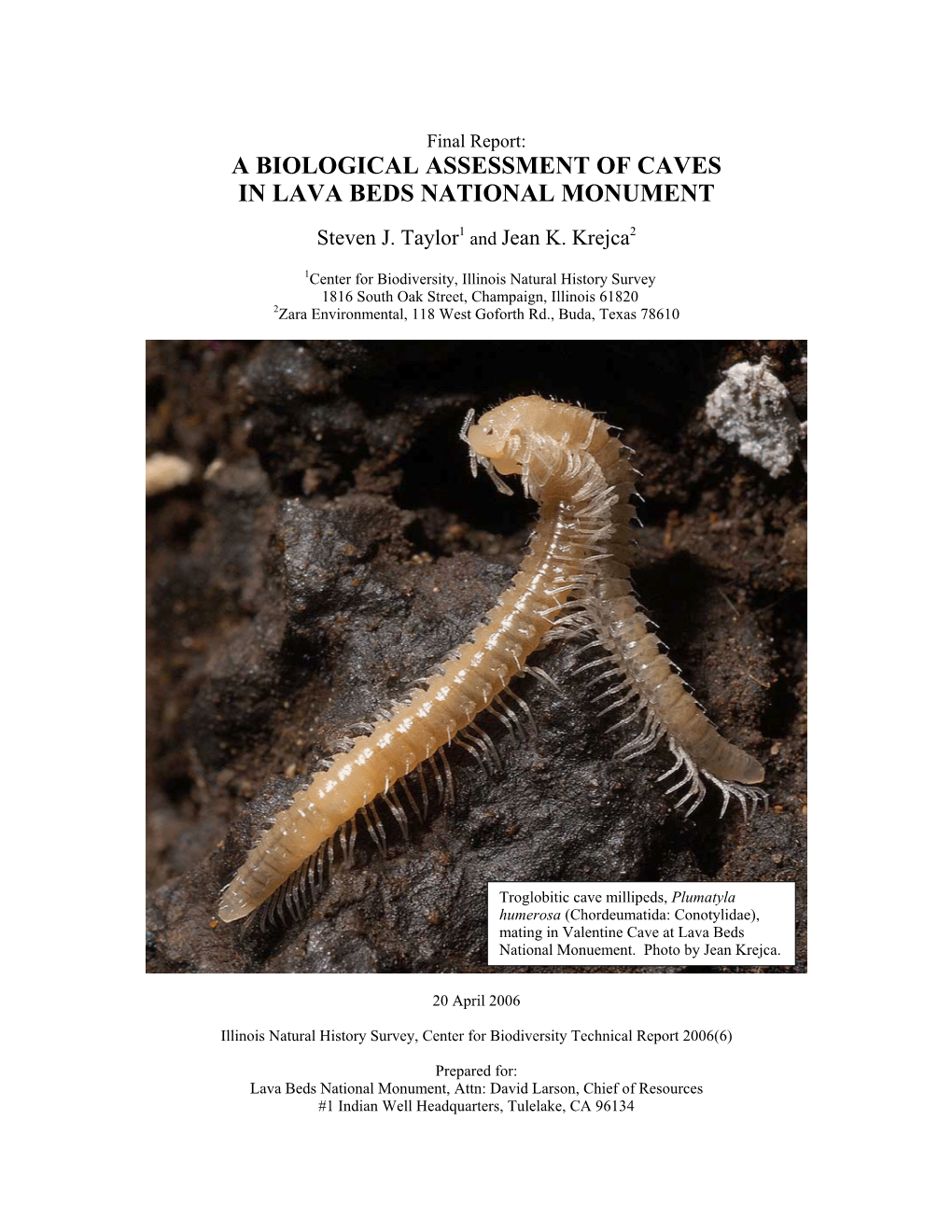 A Biological Assessment of Caves in Lava Beds National Monument