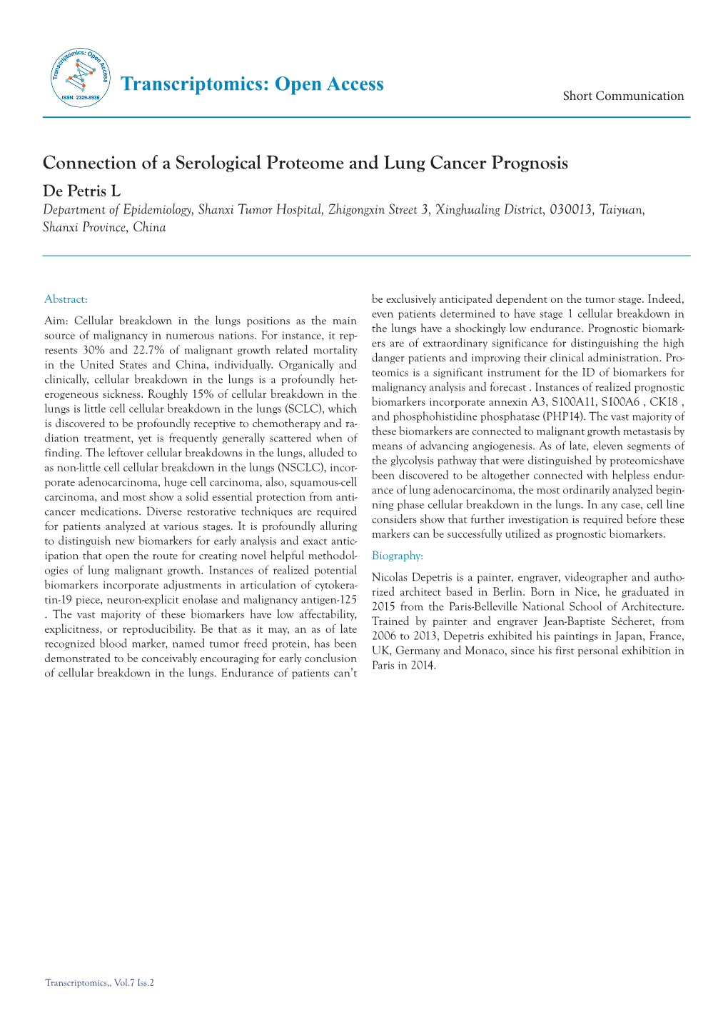 Connection of a Serological Proteome and Lung Cancer Prognosis