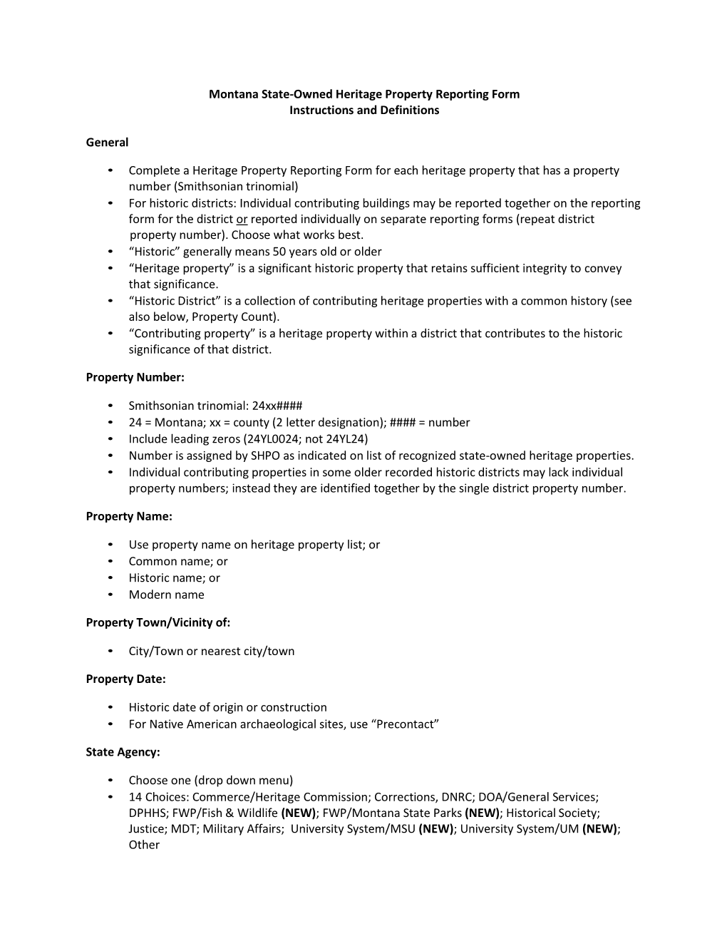 Heritage Property Form Instructions