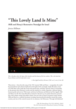 “This Lovely Land Is Mine” Milk and Honey’S Restorative Nostalgia for Israel Jessica Hillman