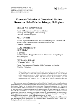 Economic Valuation of Coastal and Marine Resources: Bohol Marine Triangle, Philippines