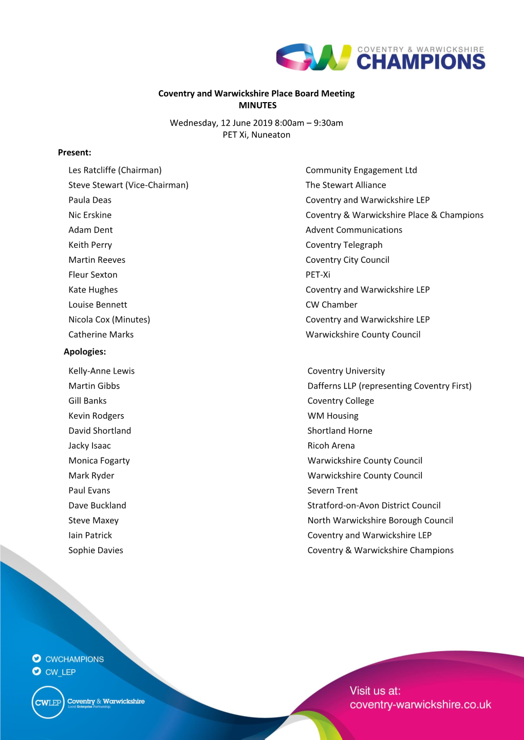 Coventry and Warwickshire Place Board Meeting MINUTES