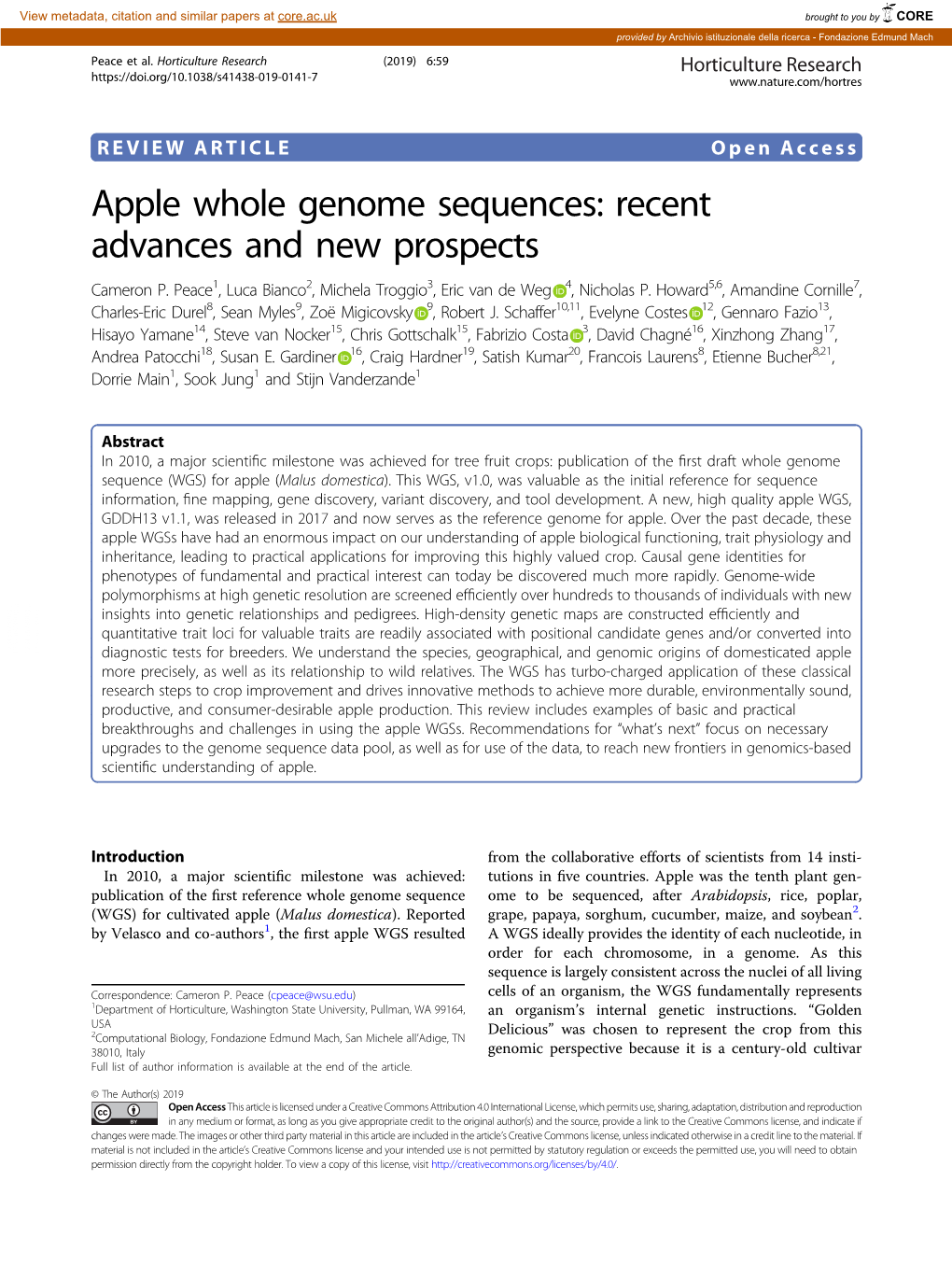 Apple Whole Genome Sequences: Recent Advances and New Prospects Cameron P