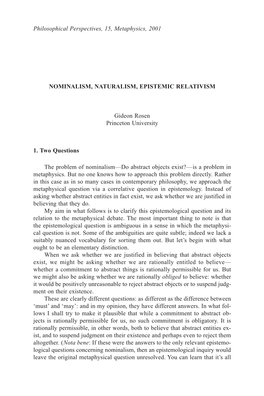 Nominalism, Naturalism, Epistemic Relativism