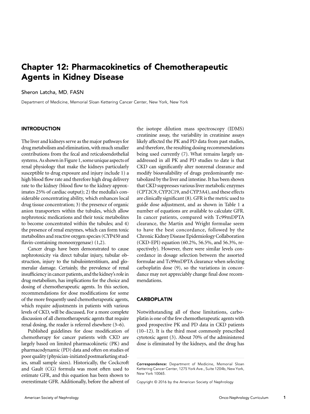 Chapter 12: Pharmacokinetics of Chemotherapeutic Agents in Kidney Disease