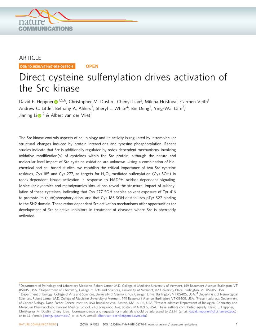 Direct Cysteine Sulfenylation Drives Activation of the Src Kinase