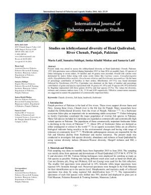 Studies on Ichthyofaunal Diversity of Head Qadirabad, River Chenab