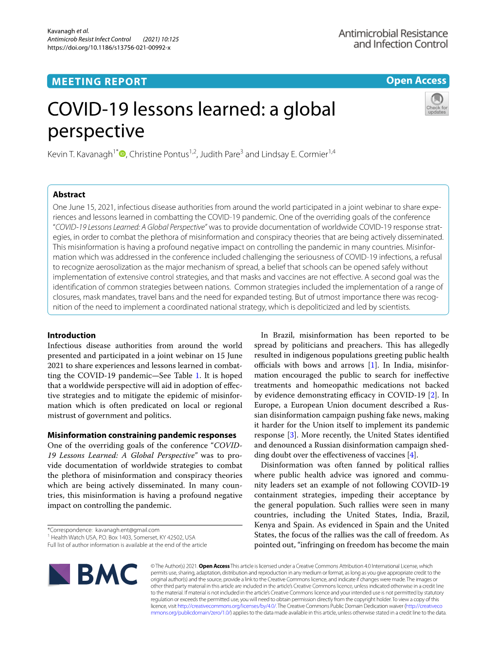 COVID-19 Lessons Learned