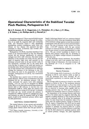 Operational Characteristics of the Stabilized Toroidal Pinch Machine, Perhapsatron S-4