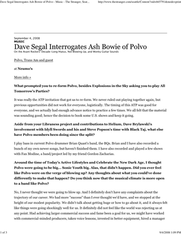 Dave Segal Interrogates Ash Bowie of Polvo - Music - the Stranger, Seat