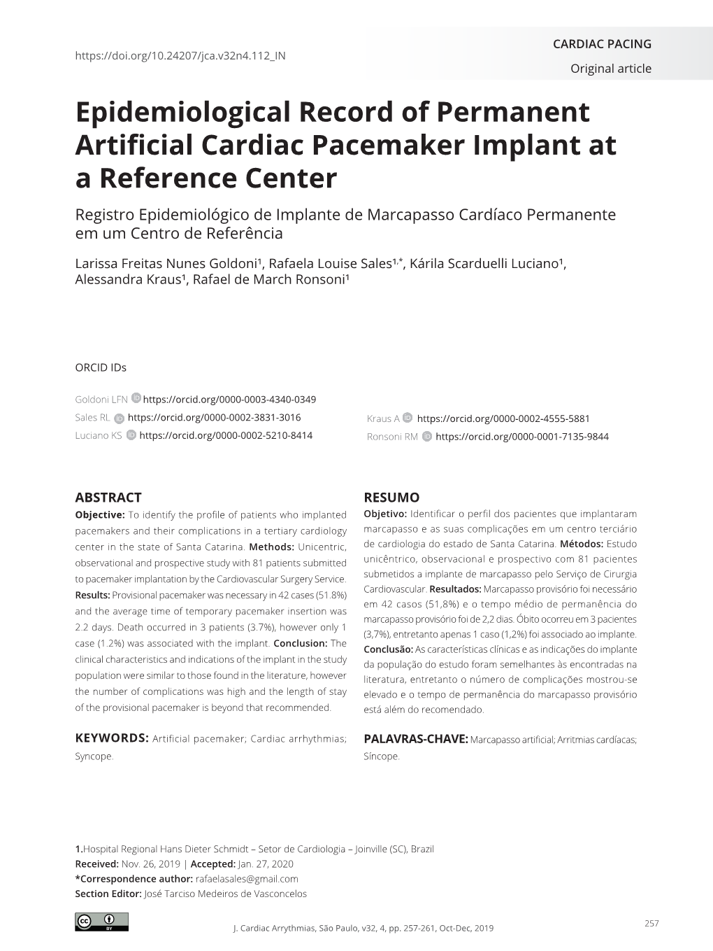 Epidemiological Record of Permanent Artificial Cardiac Pacemaker