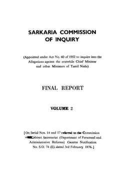 ( 275 Pages) Vol 1 ( Preliminary Report) of Sarkaria Commission