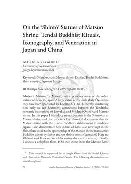 Tendai Buddhist Rituals, Iconography, and Veneration in Japan and China*