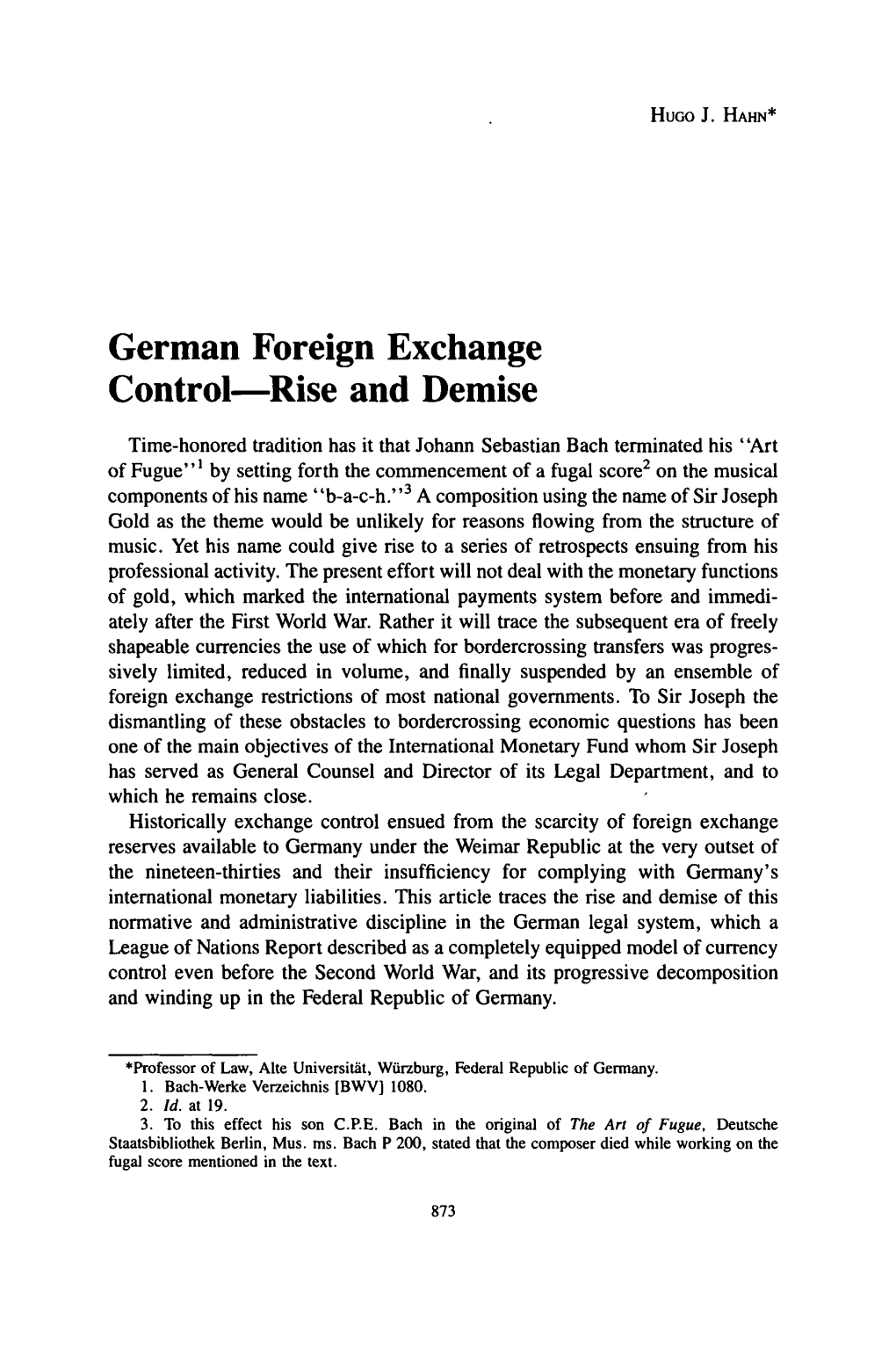 German Foreign Exchange Control-Rise and Demise