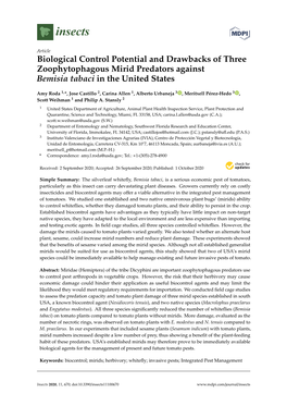 Biological Control Potential and Drawbacks of Three Zoophytophagous Mirid Predators Against Bemisia Tabaci in the United States