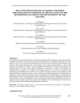 The Activities of Political Parties and Public Organizations of Abkhazia in 2000-2015 As One of the Determining Factors in the Development of the Country