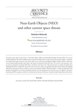 Near-Earth Objects (NEO) and Other Current Space Threats