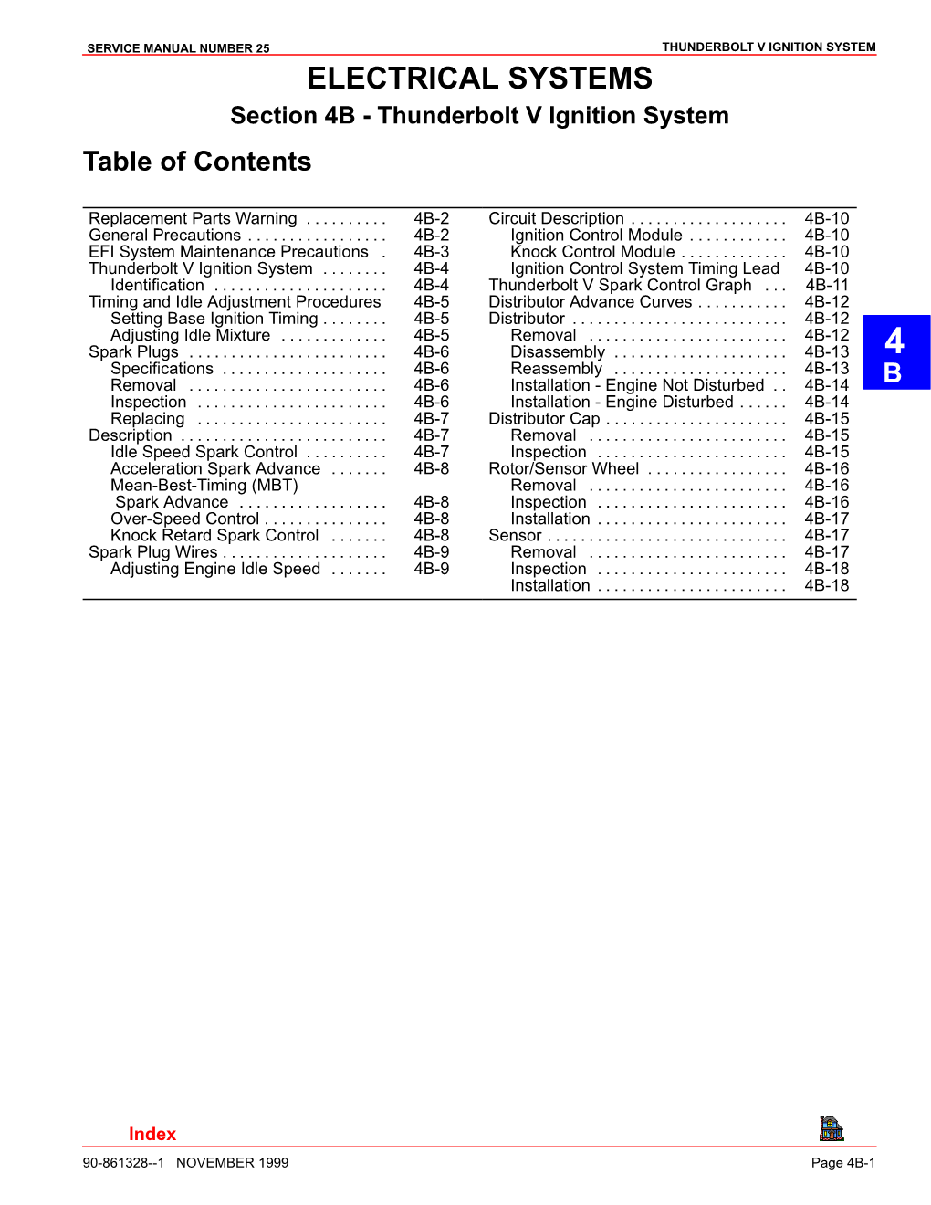 ELECTRICAL SYSTEMS Section 4B - Thunderbolt V Ignition System Table of Contents