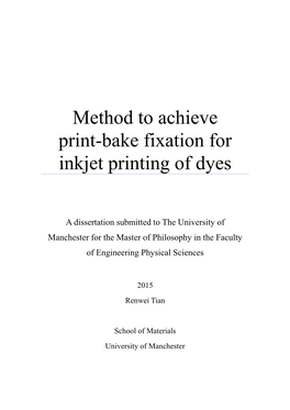 Method to Achieve Print-Bake Fixation for Inkjet Printing of Dyes