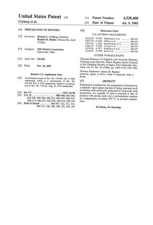 United States Patent (19) 11 Patent Number: 4,528,400 Cryberg Et Al