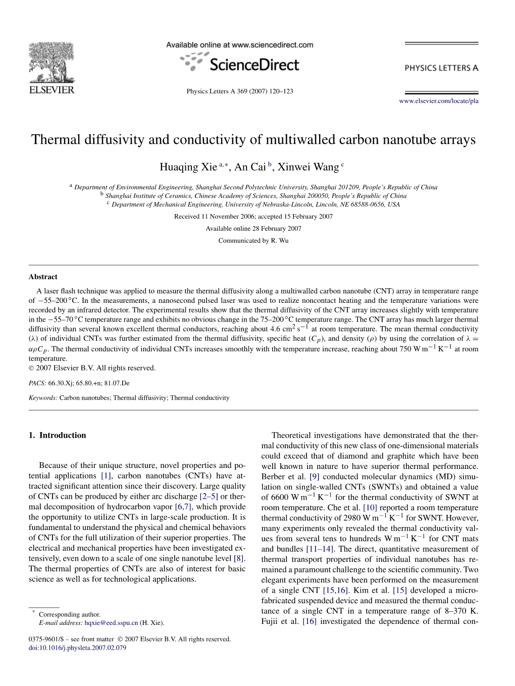 Thermal Diffusivity and Conductivity of Multiwalled Carbon Nanotube Arrays