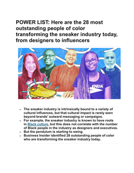 POWER LIST: Here Are the 28 Most Outstanding People of Color Transforming the Sneaker Industry Today, from Designers to Influencers