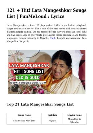 121 + Hit! Lata Mangeshkar Songs List | Funmeloud : Lyrics