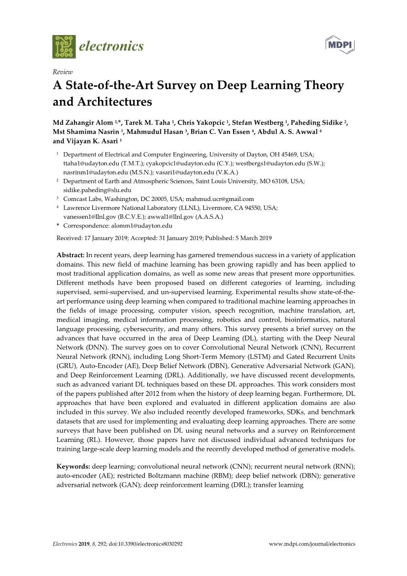 A State-Of-The-Art Survey on Deep Learning Theory and Architectures