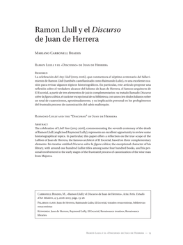 Ramon Llull Y El Discurso De Juan De Herrera