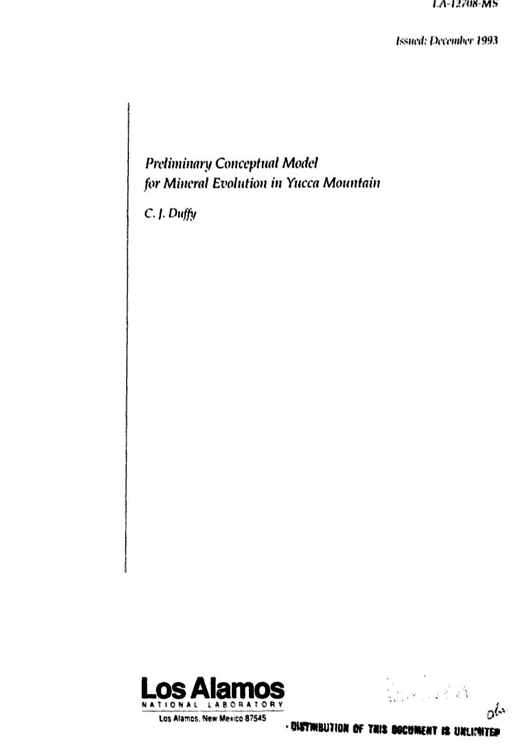 Preliminary Conceptual Model for Mineral Evolution in Yucca Mountain C I