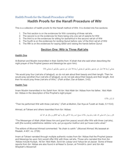 Hadith Proofs for the Hanafi Procedure of Witr Hadith Proofs for the Hanafi Procedure of Witr