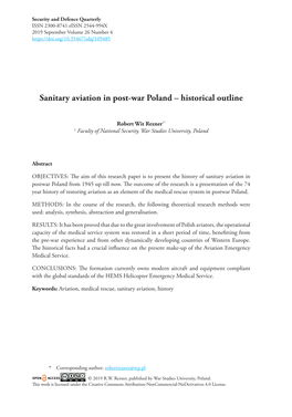 Sanitary Aviation in Post-War Poland – Historical Outline